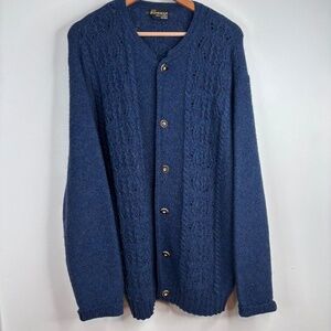 VTG Sigi Scheiber Wool Cardigan Mens XL / 54 Made in Austria Navy Cable Knit Ski